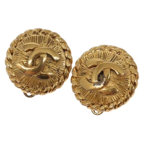 CHANEL COCO Mark Earring metal Gold CC Auth BA3718 - Picture 1 of 14